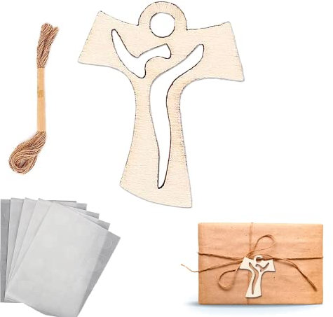 60 Pz Croce Legno Tao per Decorazioni Bomboniere Prima Comunione Battesimo Cresima Matrimonio 12 Mt Corda di Lino Biadesivo - Decorazione Addobbi Sacchetti Scatoline Portaconfetti Bomboniere Originale