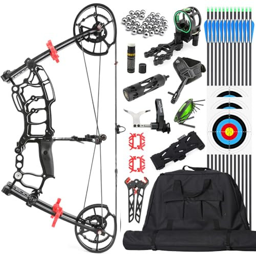 SHARROW Bogenschießen Compoundbogenset 40-65lbs Einstellbar Stahlkugel Compoundbogen Kit Jagdbogen Dual-Zweck Katapult Stahl Ball Compound Bögen für Jagd Angeln (Typ 3)