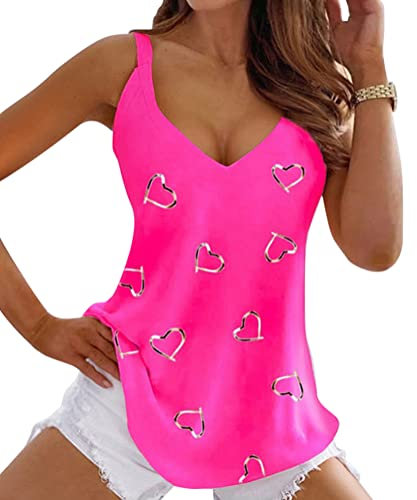 ORANDESIGNE Debardeur Femme Sexy Chic Et Élégant Top Ete Ample Fluide Débardeur Fleurs Imprimé Tee Shirt sans Manche Col V Haut Décontracté Chemisier Épaules Dénudées Bretelles Chemise A Rose XXL
