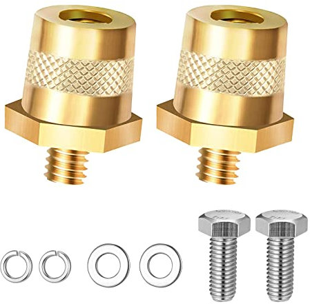 Zocipro 1 Pair Battery Pole Adapter, M8 Battery Terminal Connector Brass Tone Post Adapter with 2 Stainless Steel Screws and 4 Washers, Battery Terminals Battery Pole for Car Trucks Yachts