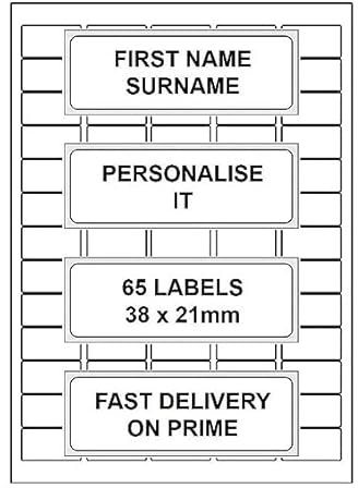 65 Personalised, Washable Sticky Name Labels (No-Iron) for Kids School, Care Home, Clothes, Water Bottles, Uniform, Toy Etc.