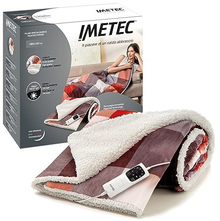 Imetec CaldoPlaid Tartan Festival, Plaid riscaldabile, Morbida coperta elettrica 160x120 cm, Basso consumo, Tecnologia adapto, Dispositivo di sicurezza, Rapido riscaldamento, 6 temperature, Lavabile