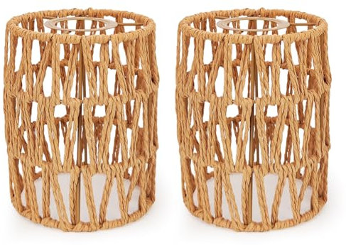 RANJIMA 2X Boho Lampenschirm Rattan,Bohemian Handgewebter Lampenschirm fur Hangende Stehlampen,Ersatzlampenschirme fur Tischlampen fur Kuche,Esszimmer Bar Wohnzimmer Arbeitszimmer,Valentinstag