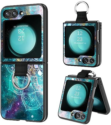 BENTOBEN for Samsung Z Flip 5 Case with Ring, Phone Case for Samsung Galaxy Z Flip 5, Glow in the Dark Nebula Mandala Pattern Slim Silicone Flexible Bumper Protective Phone Case for Samsung Z Flip 5