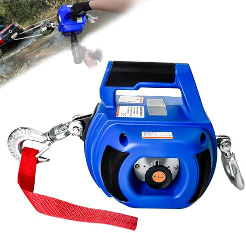 FITHOIST Portable Drill Winch 750LBS, Drill Powered Winch with Alloy Steel Wire Rope 40FT, Hand Warn Winch for Lifting, Dragging, Handling, Trailer (Blue)