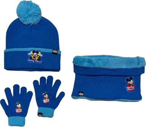 Ensemble Bonnet Gants cache cou Mickey (snood ou tour de cou double a l'interieur) (Set gants bonnet avec cache cou Mickey)