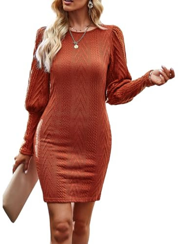 Daysskk Robe pull moulante à manches longues en tricot pour femme, Orange, L
