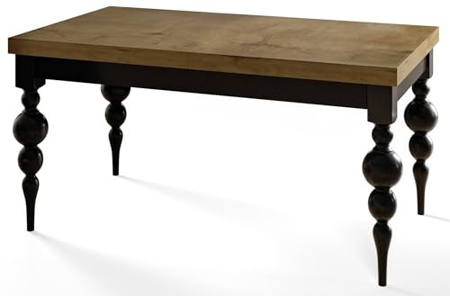 Rechteckiger Esszimmertisch Lena, ausziehbarer Tisch, Größe: 120-160X80X78,5 cm, Wohnzimmertisch Farbe: LEFKAS, mit Tischbeinen in Farbe Schwarz