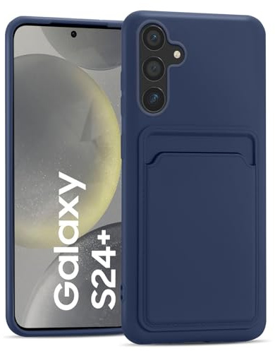 CoolGadget Handyhülle mit Kartenfach für Samsung Galaxy S24 Plus Blau | Silikon Case mit Kartenhalter auf der Rückseite, stoßfest, erhöhter Kameraschutz, dünn