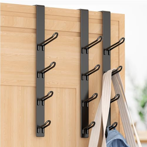 niffgaff Door Hooks Coat Hanger: Overdoor Clothes Hook for Bedroom - Metal Back Door Hangers for Bathroom Towel Hanging, Black, 3 PCS