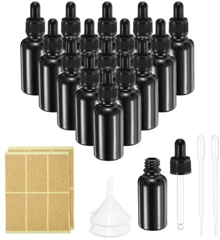 PATIKIL 30ml Glass Dropper Bottle, 12Pcs Leakproof Essential Oils Sample Liquid Perfume Container with Eye Dropper Labels Funnel for Storage Home Travel, Black