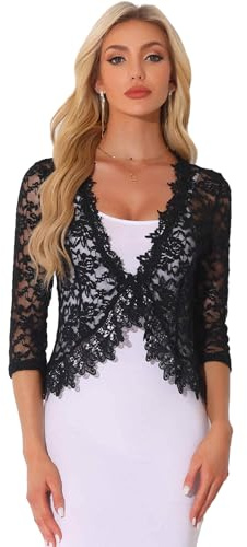 Allegra K Floral Lace Shrugs for Women's Christmas Evening 3/4 Sleeves Formal Elegant Bolero Cardigan Large Black