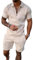 amropi Herren Sportanzug Sommer Trainingsanzug Kurzarm Reißverschluss Top und Shorts Kleidung Set Khaki, XL