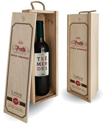Set de Vino Personalizado con Foto y Texto | Regalo Original Personalizado | Caja de madera con Tapa y Asa | Con o sin Botella de Vino | Kit de Vino y Caja (Caja personalizada + Crianza Ramón Bilbao)