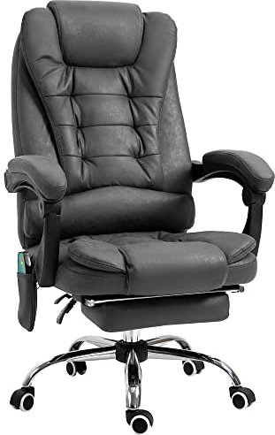 Vinsetto Bürostuhl mit Massagefunktion, Ergonomisch Schreibtischstuhl mit Liege- & Wärmefunktion, Höhenverstellbar Computerstuhl mit Fußstütze, Seitentasche und Fernbedienung, Schwarz
