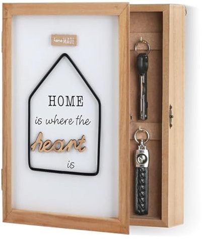 Gachiwar Armoire à Clés en Bois, Boite a Clef avec 6 Crochets à Clés - Décoration Murale - avec Fermeture Métallique - Home - 26 x 20 x 6 cm pour Rangement des Clés en Intérieur