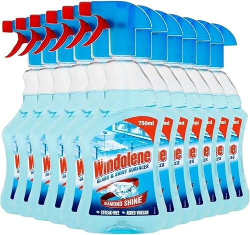 Windolene Glass & Shiny Surfaces Diamond Shine, Pack 12 x 750ml, Streak-Free Cleaning for Windows, Window cleaner & Glass cleaner