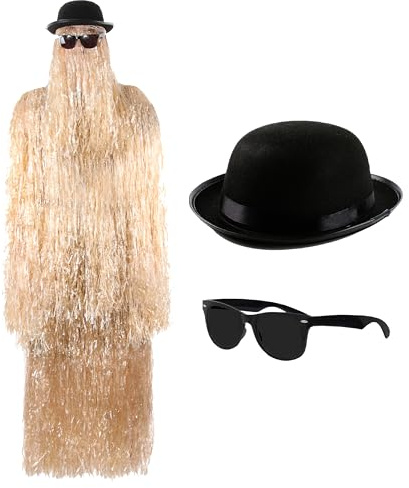LOVETRENDS - Disfraz de primo peludo para adultos - 5 piezas con sombrero de melón negro, gafas de sol - Disfraz de Halloween