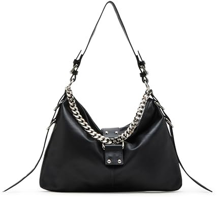 Steve Madden Damen Alyssa-b with Buckle and Chain Alyssab Hobo mit Schnalle und Kette, Schwarz