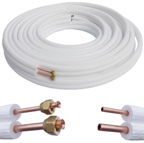 Kolor Kältemittelleitung Kupferrohr 1/4 3/8 1m bis 25m Klimaanlage Wärmepumpe R32 R410A R470C Kupferrohre für Kühlsysteme (Ohne- Überwurfmuttern, 20 Meter)
