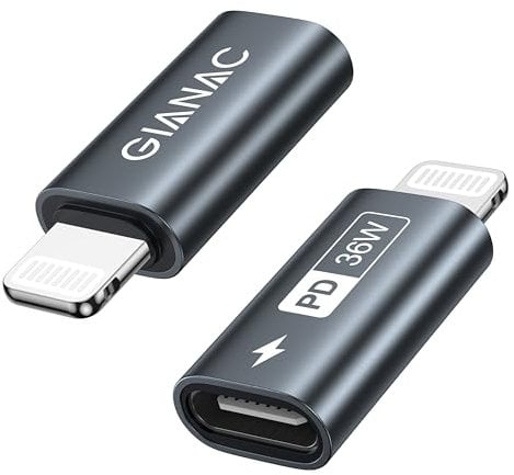 GIANAC Adaptateur USB C vers Lightning (Lot de 2) 36W Adaptateur Lightning USB C Charge Rapide pour iPhone 14 13 12 11 Pro Max, iPad Pro/Air, ,Nicht für OTG/Audio