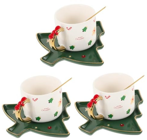 PRETYZOOM 3 Ensembles Tasse En Céramique Sapin De Noël Chope De Yaourt Tasse De De Noël En Forme De Sapin De à Thé à Eau En Porcelaine Au Lait Mugs