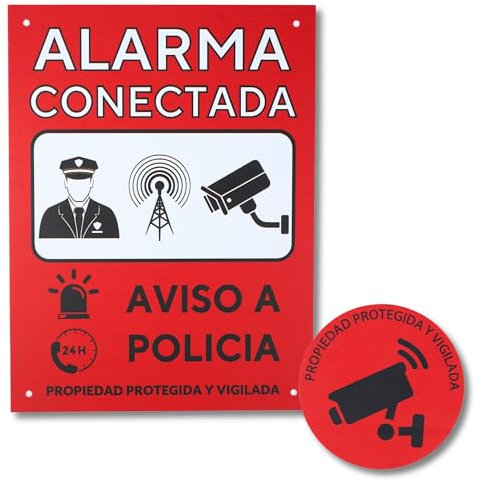 ITALMI® Set Cartel Alarma Videovigilancia de PVC + Adhesivo | Placa zona videovigilada 20x15 cm + adhesivo pequeño para añadir una seguridad extra. (1) (1)