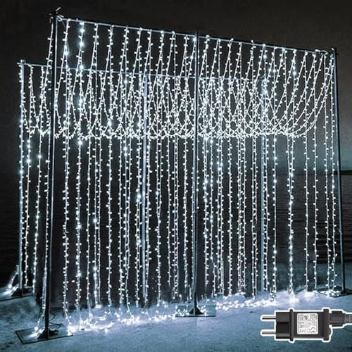 Dekofun Lichtervorhang 2 Stück 600 LED 6m x 3m Lichterkette Vorhang mit Stecker, Timer, 8 Modi Wasserdichte Lichterketten Vorhang für Außen Innen Hochzeit Fenster Garten Wand Deko - Kaltweiß