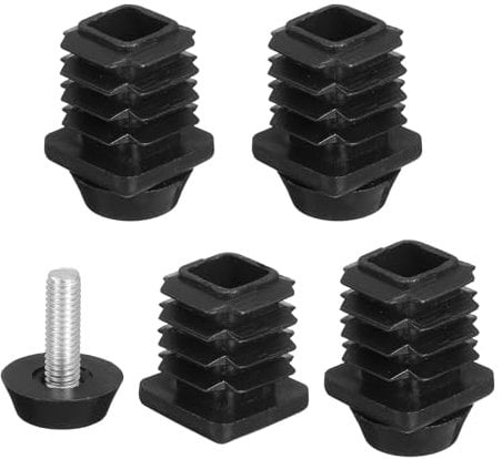 sourcing map 4 Pcs Leveling Feet, M8x20x20mm Plastic Adjustable Furniture Leg Leveling Rectangle Tube Insert Screw-in Glide Levelers Fit Hole 25mm for Table Chair Furniture, Black
