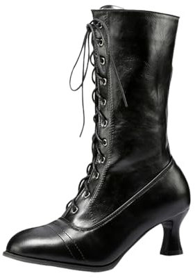 tinetill Stivaletti Donna Stivali Vittoriani Punk Gotici Stivali in Pelle PU Stivali a Mezza Gamba Vintage Stivaletti a Punta Stivali con Tacco Basso Stivali per Costumi da Festa Boot con Zip