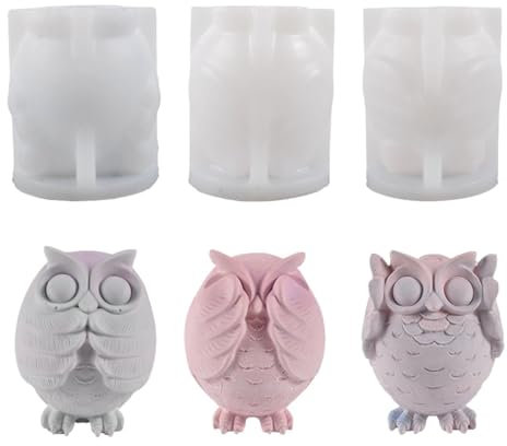Eulen Silikonform für Kerzen, 3 Stück Eulen Kerzenform, Tier Gießformen Schokoladenbackform, Wiederverwendbare Silikonformen für die Herstellung von Seife Duftkerzen Kuchen Fondant Dekoration