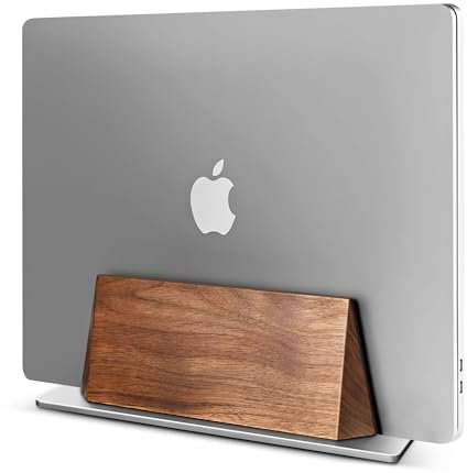 muso wood Vertical Laptop Stand, Walnut Laptop Holder Desktop Stand with Adjustable Dock Size, Wooden Laptop Stand for MacBook Pro and Other Laptops