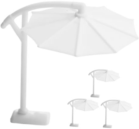 WESIEVYA Realistic Miniature Sunshade Umbrella 4pcs Set Mini Patio Parasol Beach Umbrella Stand Ideal for Miniature Decor and Photography Props