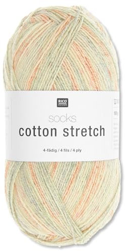 Frida's Wollhaus Rico Design 100g Socks Cotton Stretch 4-fädig Sockenwolle Strumpfgarn Stricken (001 | Pastel)