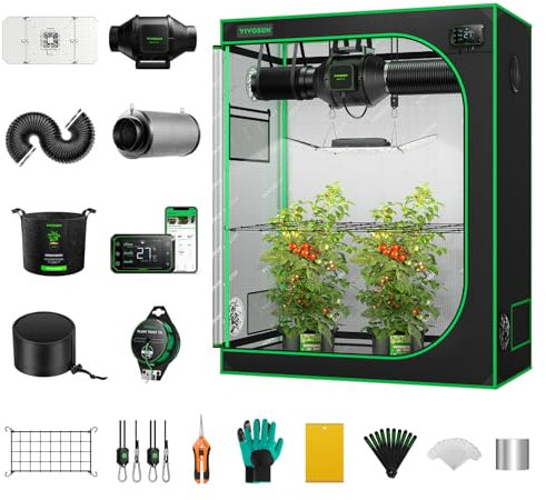 VIVOSUN GIY Growzelt Komplettset 120x60x150cm 200W Vollspektrum Grow Lampe mit Automatischer Ventilation und Zirkulation Smart Grow Tent Kit mit GrowHub E42A Controller
