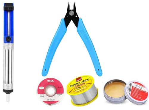 Mikroschere, Drahtschneider, Lötspitzenreiniger, bleifreier Lötdraht, Lötpaste, Entlötpumpe 5-teiliges Set, Lötpaste, Lötpaste, Entlötwerkzeug für Maschinen, PC-Karte, Kolophoniumpresse Anwendung