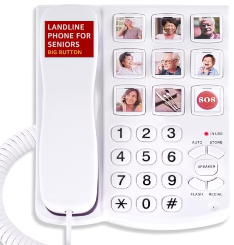 Uvital Corded Landline Phones for Elderly with One-Touch Speed Dialling | Desk Telephone for Seniors with Hands-Free, Volume Control and Redial, Big Button Telephone for Home/Hotel/Office