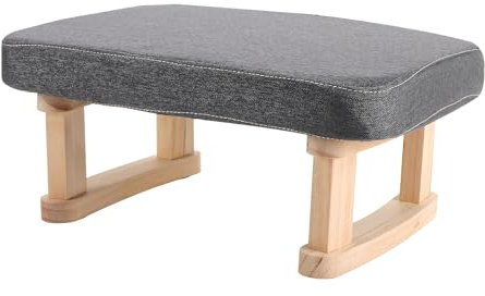 SINJEUN Small Footstool, Ottoman Foot Stool with Wooden Legs and Removable ‌Cotton-Flax Cover, Low Footstool for Living Room, Bedroom, Couch Side, Dark Grey