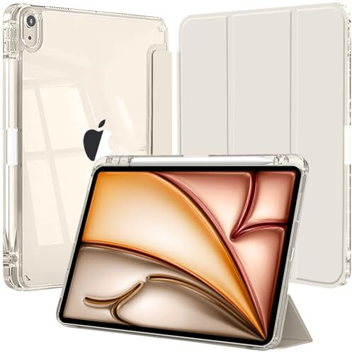 Coque pour iPad Air 11 Pouces M3/M2 (2025/2024), iPad Air 5eme/4eme Génération 10,9 Pouces 2022/2020 avec Porte Pencil, Étui Arrière Transparent Support Antichoc Tablette, Lumière Stellaire
