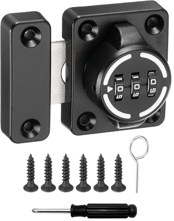 uxcell Cabinet Door Latch 2.05 x 1.65 Inch Zinc Alloy Keyless Combination Lock for Kitchen Cabinet Office Drawer Wooden Furniture Dark Black 1Pcs