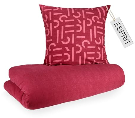 Esprit Flanell Bettwäsche 155x220 Baumwolle Rot - Luxus Bettwäsche-Set 2teilig Öko - kuschelig warm & flauschig - 155 x 220-1 Bettwäschebezug und 1 Kopfkissenbezug 80x80cm - Herbst & Winter