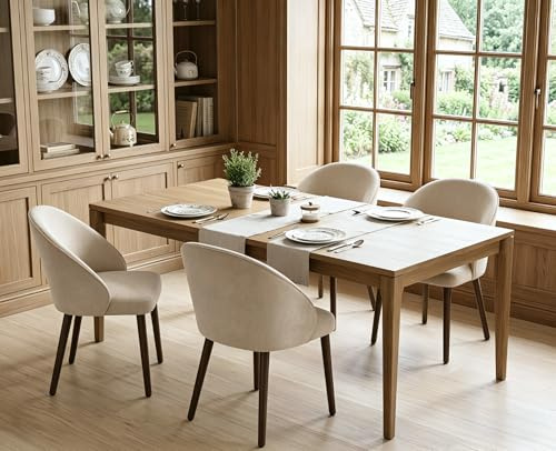 DAYALANE Esszimmerstühle 4er Set, Küchenstuhl Polsterstuhl mit Holzbeinen aus Chenille, Wohnzimmerstuhl für Esszimmer Wohnzimmer Küche Schlafzimmer, Beige