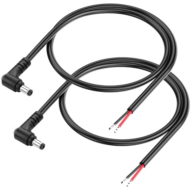 PNGKNYOCN 18AWG Right Angle DC Power Pigtails Cable,2 Pack 90 Degree 12V DC 5.5 x 2.1mm Male Plug to Bare Wire Open End Power Supply Repair Cord for CCTV Security Camera,LED Strip Light (0.5M)