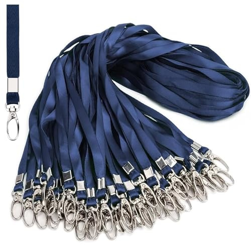 GREATRICH Lot de 50 Cordon Tour de Cou Badge, Porte Badge Tour de Cou Porte Clé, Lanyards Tissés avec Mousquetons, Réglable jusqu'à 45cm pour Événements, Bureau, École, Collier de Portage, Bleu