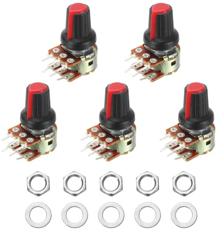 QUARKZMAN 5 Set WH148 Doppel Linear Potentiometer 6 Pin Knöpfe Kit Rot | B100K-Ohm Audio Potentiometer, Split Shaft, mit Metallgriff und Montagezubehör