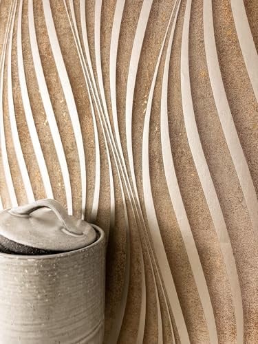Newroom Vliestapete Braun Wellen Modern Wohnzimmer Tapete | Wellenlinien mit goldenen Metallsprenkeln, körnige Struktur, warmes Bronze, edle Mustertapete, Wandtapete Schlafzimmer Flur