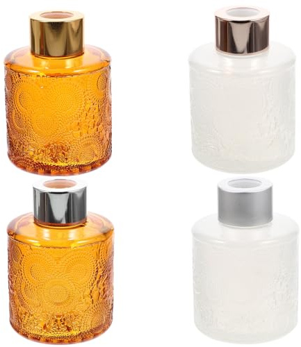 HOMSFOU Aromatherapie Duftflaschen Breite Öffnung mit Prägung 4 Stück aus Glas aus Glas und Aluminiumlegierung Dekorative Parfümbehälter im Zufällige Farbe für Raumduftdekoration
