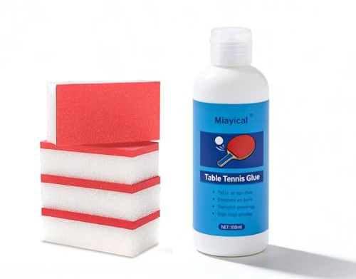 100ml Colle Tennis de Table,Colle en Caoutchouc Ping Pong avec 4 Éponges,Convient pour Le Montage des Revêtements de Raquettes.Formation Rapide du Film Adhésif et Application Facile