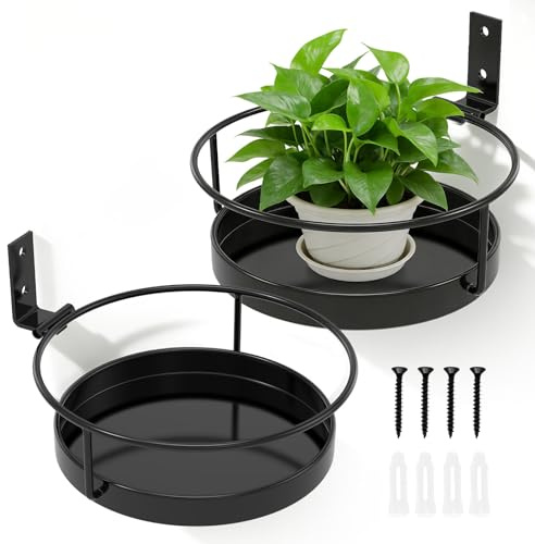 Kuanght 2PCS Flower Pot Holder Ring, Wall Mounted Metal Plant Holders Heavy Duty Plant Pot Holder Plants Hanging Bracket Suitable for Balconies, Living rooms, Bathrooms, Courtyards and Garden