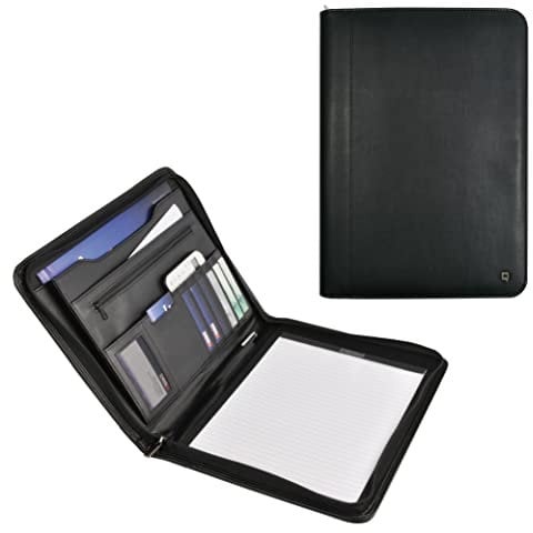DESQ Porte-document de conférencé A4 3680 - Fermeture éclair, 5 pochettes pour documents, 8 fentes pour cards, Espace de rangement supplémentaire, Bloc-notes inclus, Noir, Dutch Design